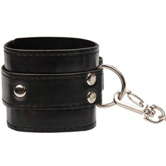 NEW FAUX LEATHER BLACK COSPLAY HANDCUFF BRACELETS - Picture 5 of 5